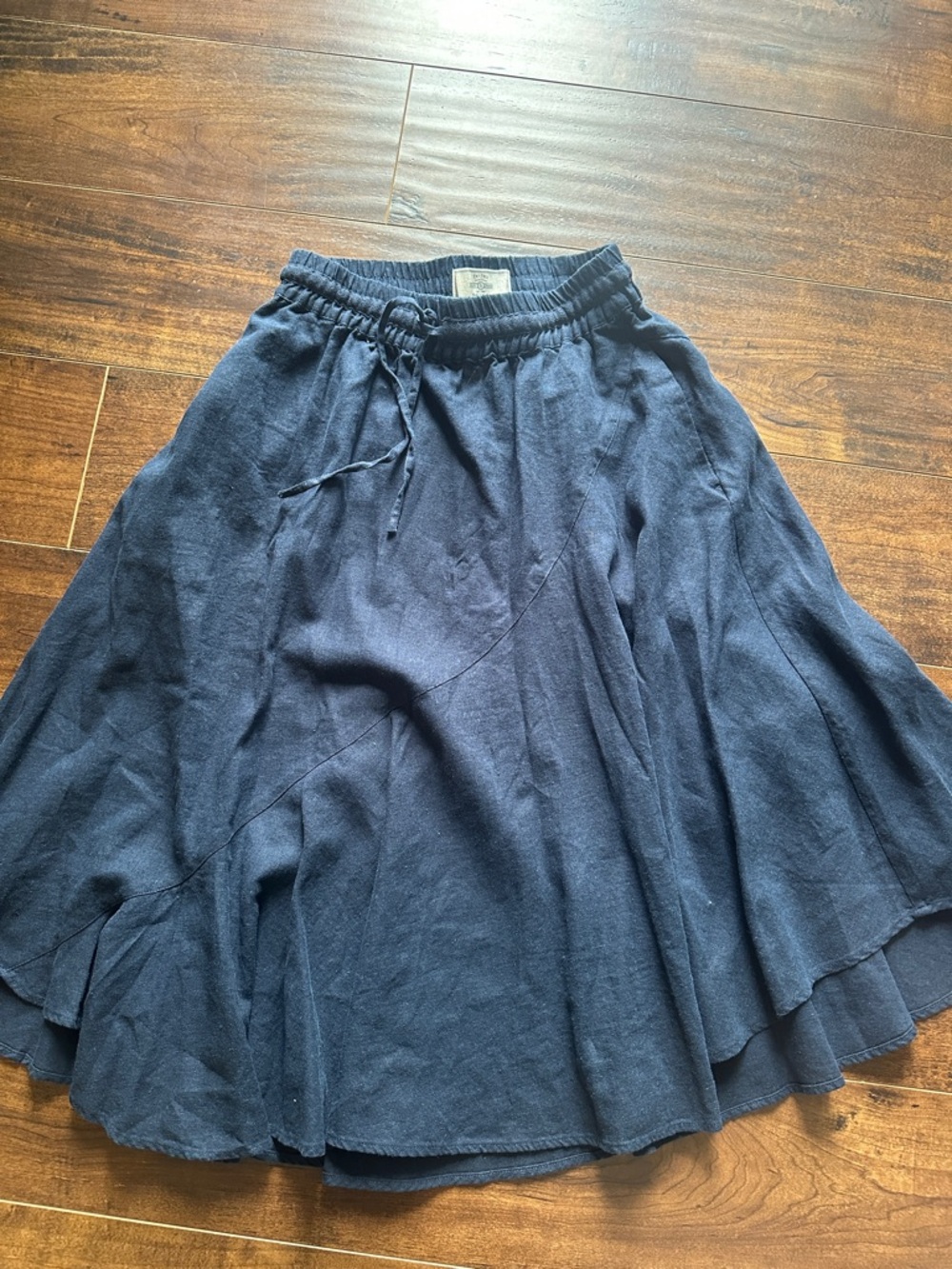 Navy Drawstring Circle Skirt - Flowy Skater Style